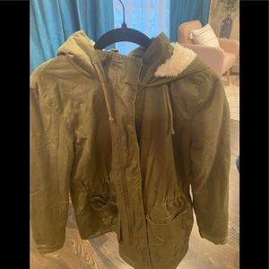 Forever 21 olive green hooded anorak jacket size Large.
